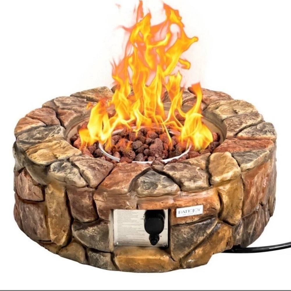 40,000 BTU Stone Gas Fire Stove Pit Sturdy Heating Outdoor Patio Garden Backyard